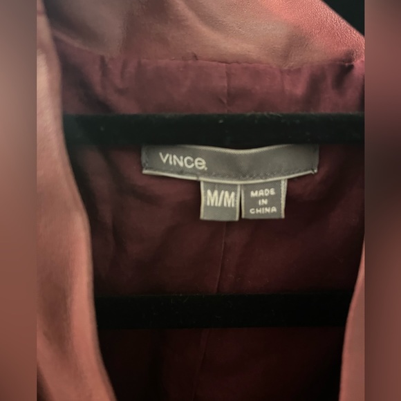 VINCE Burgundy Wine 100% Goat Leather Draped Waterfall Open Front Jacket Medium - Picture 3 of 7